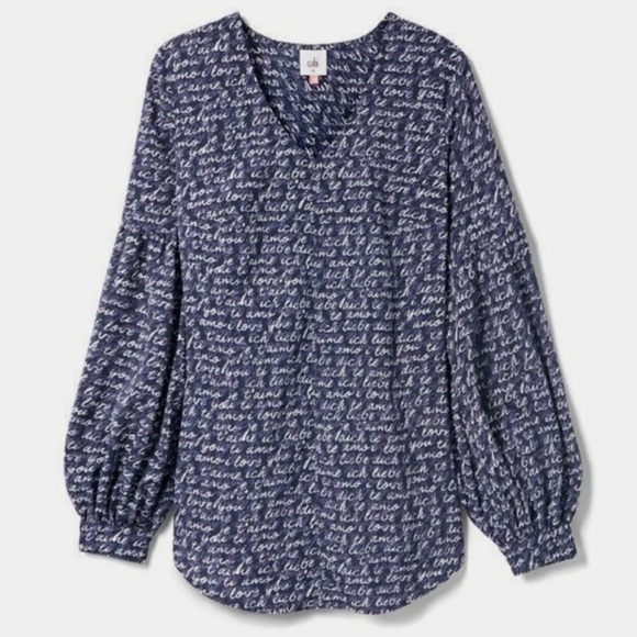 CAbi 5336 Te Amo Blouse Blue White Size Medium - Picture 3 of 16